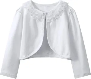 LUCKYGAL White Cardigan for Girls Shrug Sweaters Kids Lace Bolero for Party First Communion