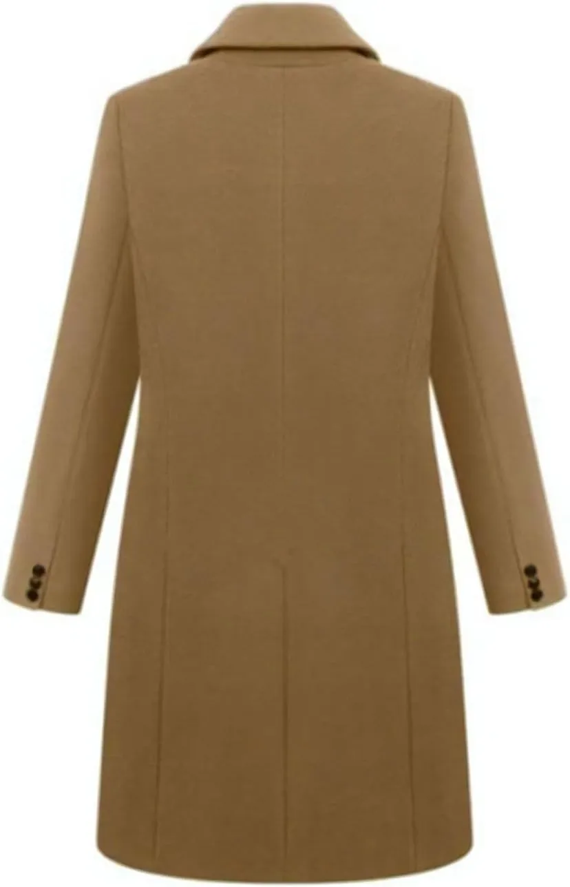Lu's Chic Women's Elegant Peak Lapel Over Coat Double Breasted Trench Coat Slim Fit Fashion Dressy Casual Long Outerwear
