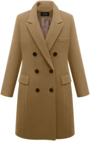Lu's Chic Women's Elegant Peak Lapel Over Coat Double Breasted Trench Coat Slim Fit Fashion Dressy Casual Long Outerwear
