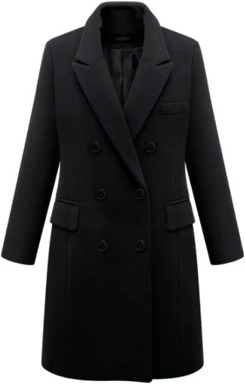 Lu's Chic Women's Elegant Peak Lapel Over Coat Double Breasted Trench Coat Slim Fit Fashion Dressy Casual Long Outerwear