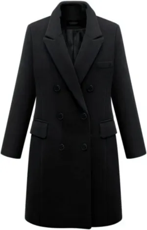 Lu's Chic Women's Elegant Peak Lapel Over Coat Double Breasted Trench Coat Slim Fit Fashion Dressy Casual Long Outerwear