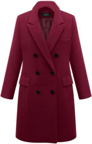 Lu's Chic Women's Elegant Peak Lapel Over Coat Double Breasted Trench Coat Slim Fit Fashion Dressy Casual Long Outerwear