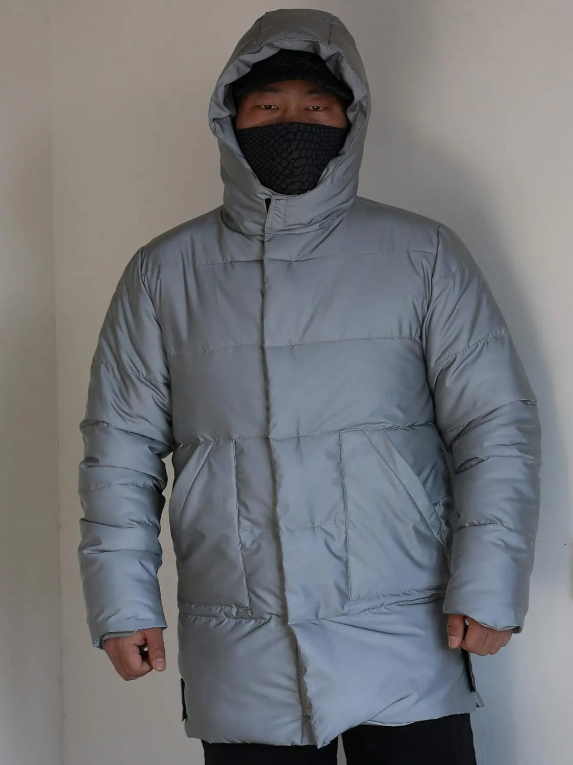 LZLRUN Rainbow Reflective Winter Down Jacket Coat Thick Warm Cotton Windbreaker Hooded