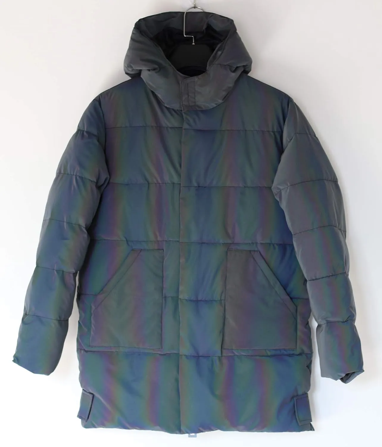 LZLRUN Rainbow Reflective Winter Down Jacket Coat Thick Warm Cotton Windbreaker Hooded