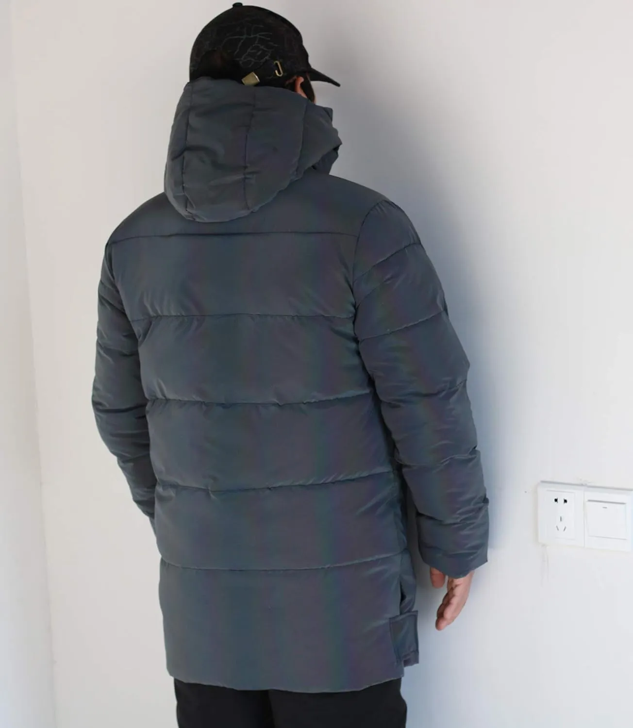 LZLRUN Rainbow Reflective Winter Down Jacket Coat Thick Warm Cotton Windbreaker Hooded