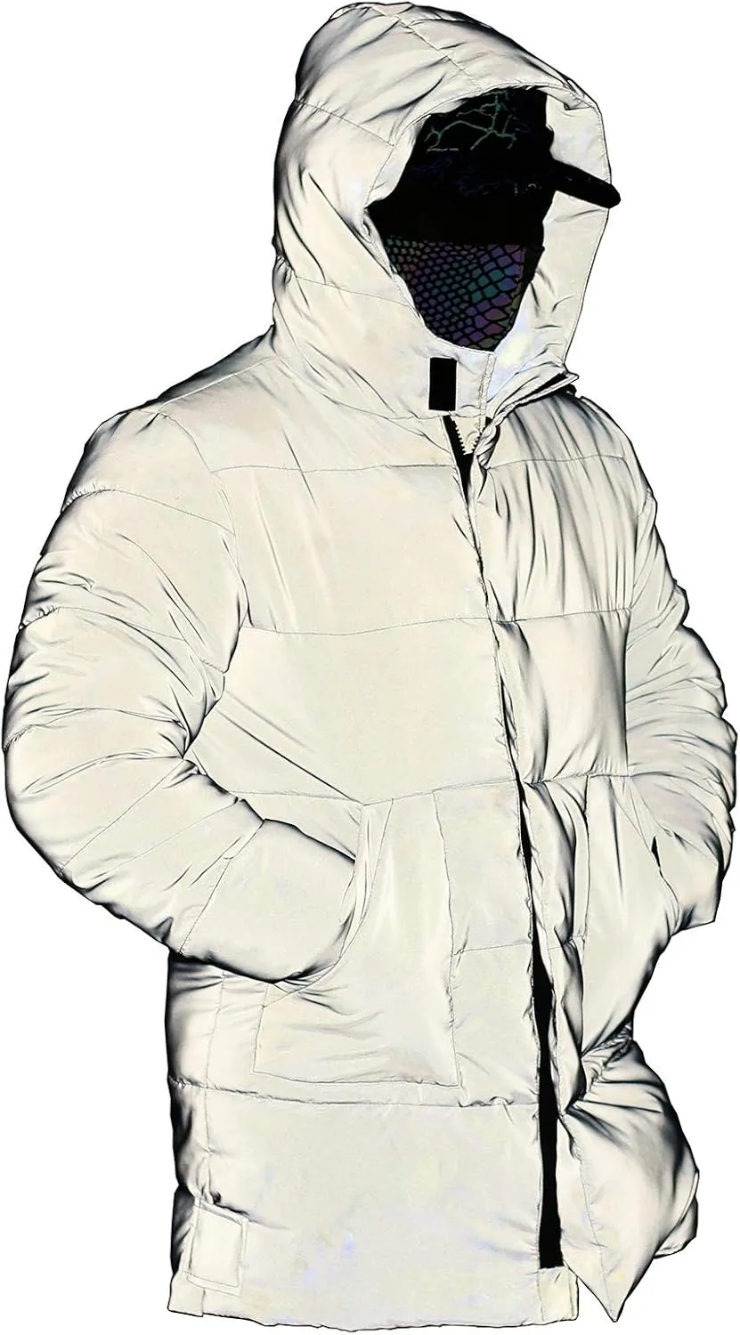 LZLRUN Rainbow Reflective Winter Down Jacket Coat Thick Warm Cotton Windbreaker Hooded