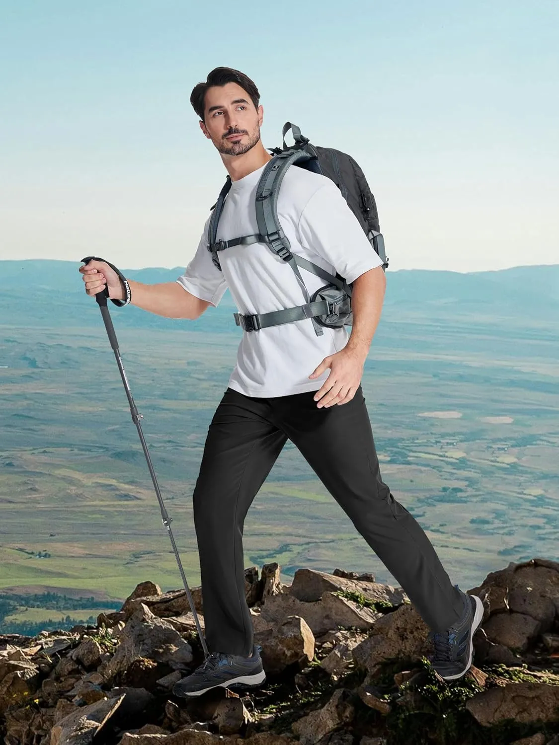 MAGCOMSEN Mens Hiking Pants Quick Dry Lightweight Water Resistant Outdoor Pants with 3 Zipper Pockets