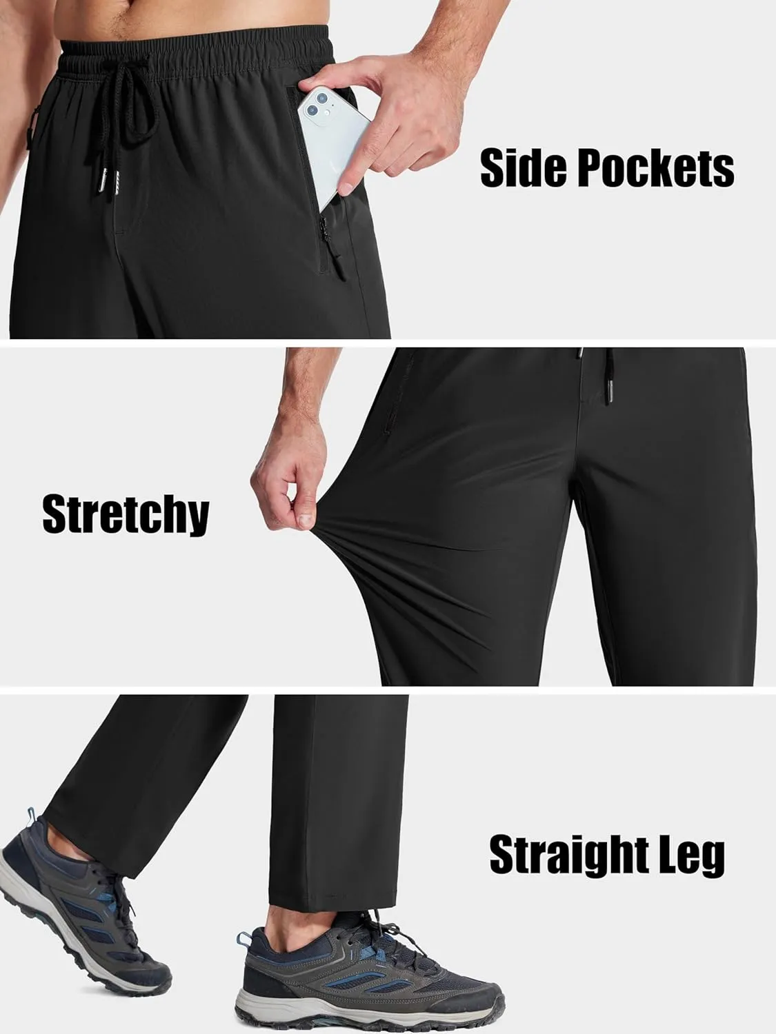MAGCOMSEN Mens Hiking Pants Quick Dry Lightweight Water Resistant Outdoor Pants with 3 Zipper Pockets