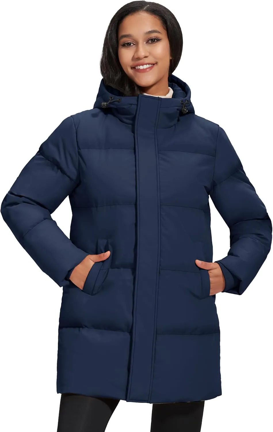 MAGCOMSEN Women's Winter Down Puffer Coats with Hood Long Water-Resistant Padded Warm Jackets Fashion Outerwear