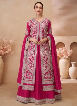 Magenta Pink Embroidery Pakistani Style Lehenga Kurti
