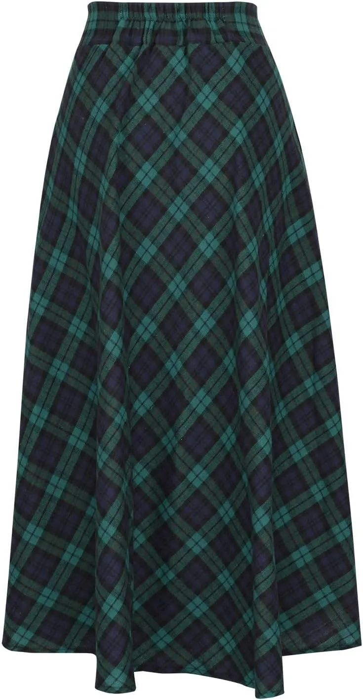 maisdgop Plaid Skirts for Women Winter Retro Woolen Warm Ankle Length Skirt 2024 Comfy Soft High Waisted Pleated Skirts