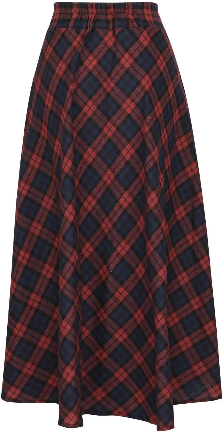 maisdgop Plaid Skirts for Women Winter Retro Woolen Warm Ankle Length Skirt 2024 Comfy Soft High Waisted Pleated Skirts