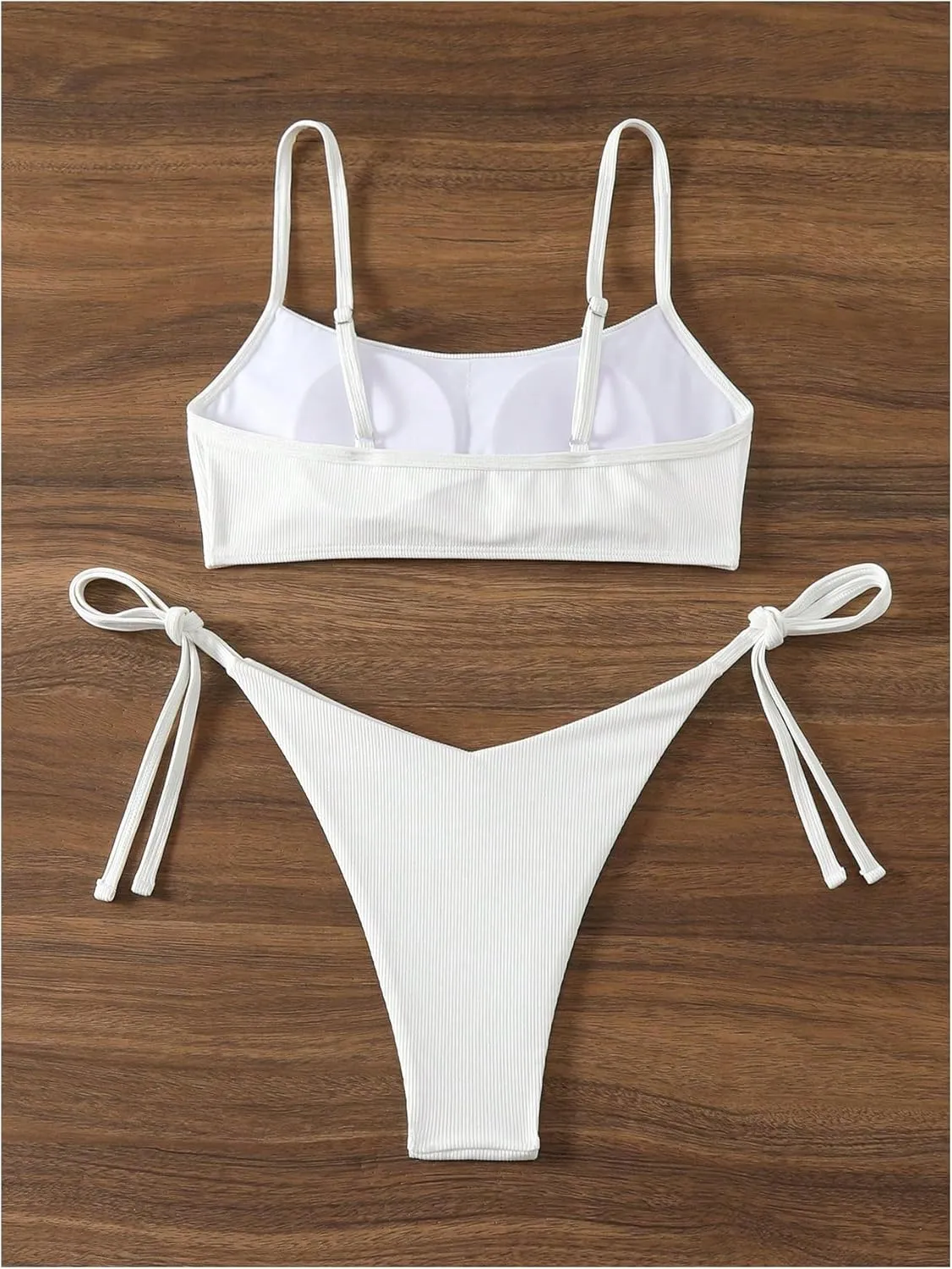 MakeMeChic Women's 2 Piece Bathing Suits Ribbed Tie Side Thong Bikini Set Swimsuit