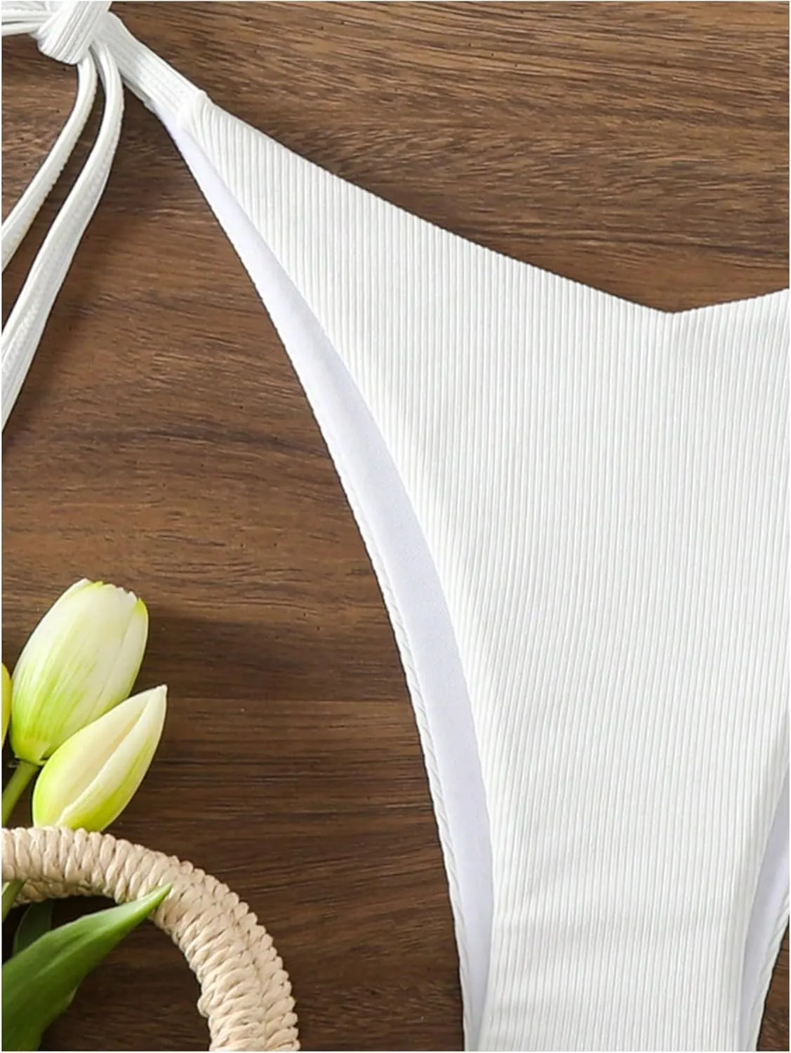 MakeMeChic Women's 2 Piece Bathing Suits Ribbed Tie Side Thong Bikini Set Swimsuit