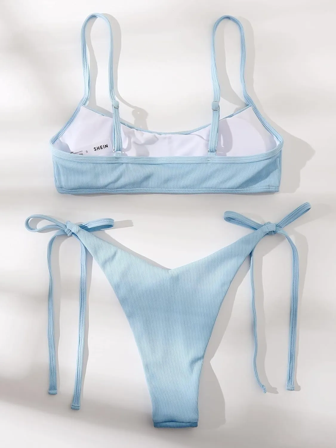 MakeMeChic Women's 2 Piece Bathing Suits Ribbed Tie Side Thong Bikini Set Swimsuit