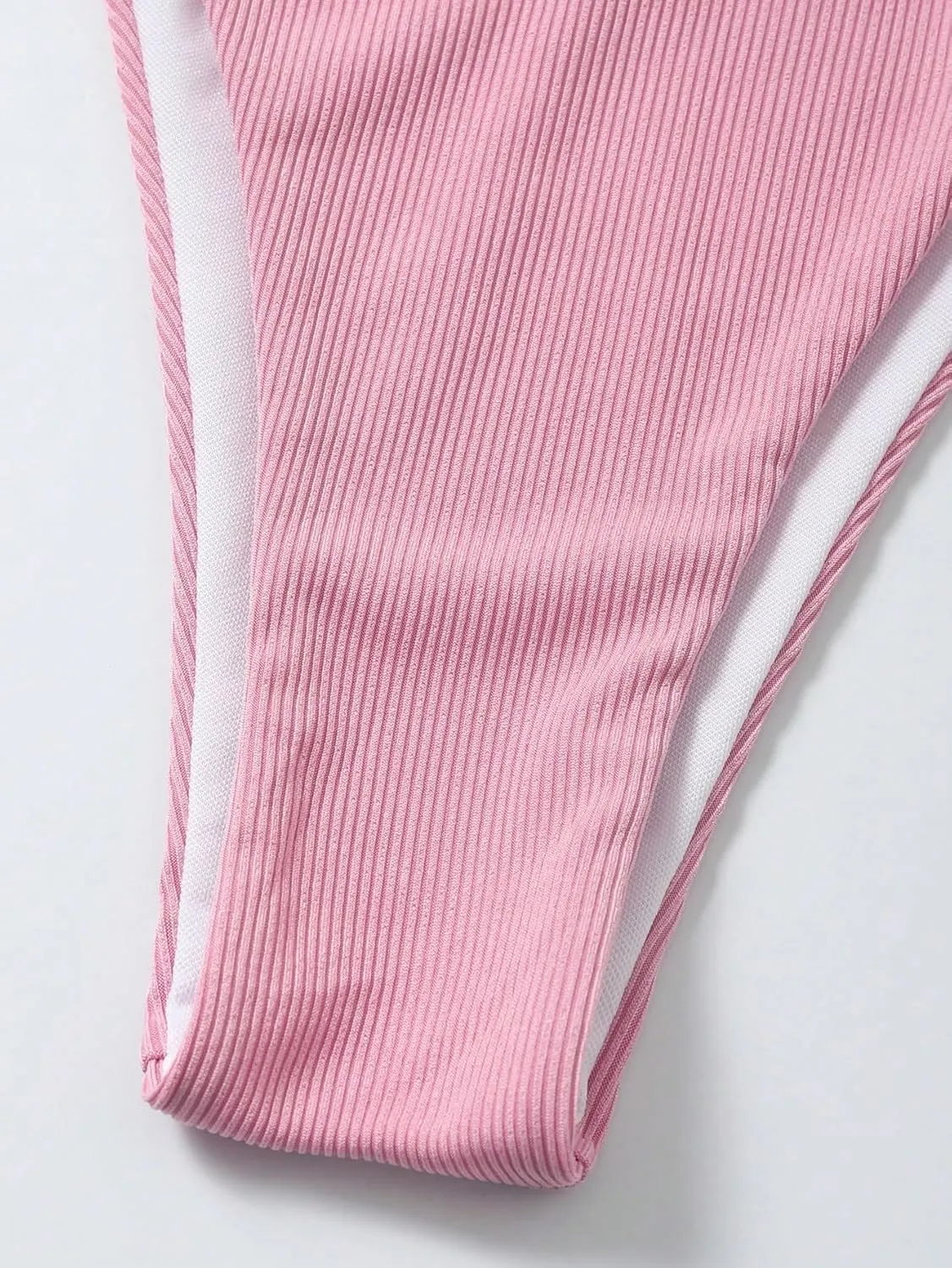MakeMeChic Women's 2 Piece Bathing Suits Ribbed Tie Side Thong Bikini Set Swimsuit