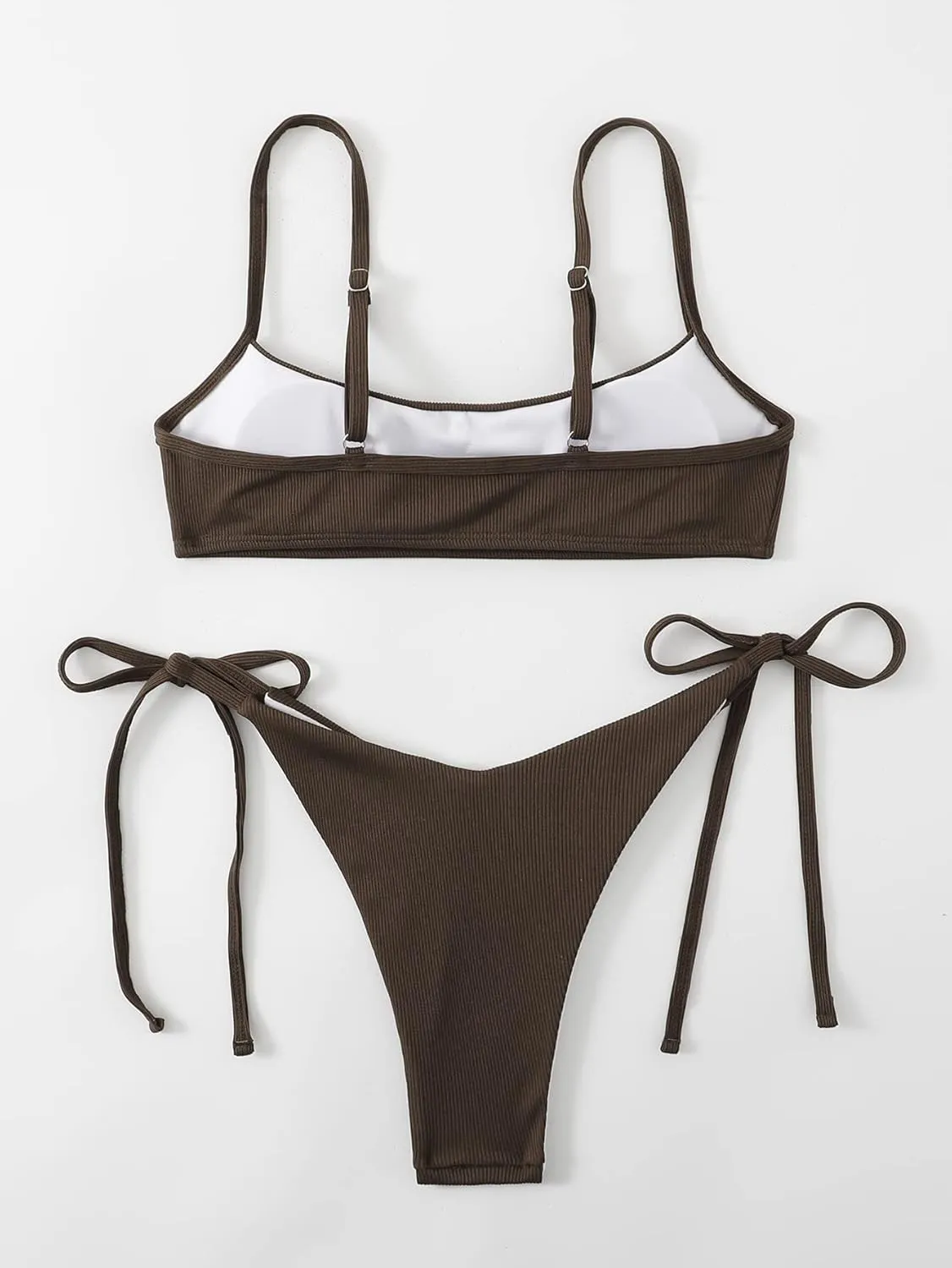 MakeMeChic Women's 2 Piece Bathing Suits Ribbed Tie Side Thong Bikini Set Swimsuit