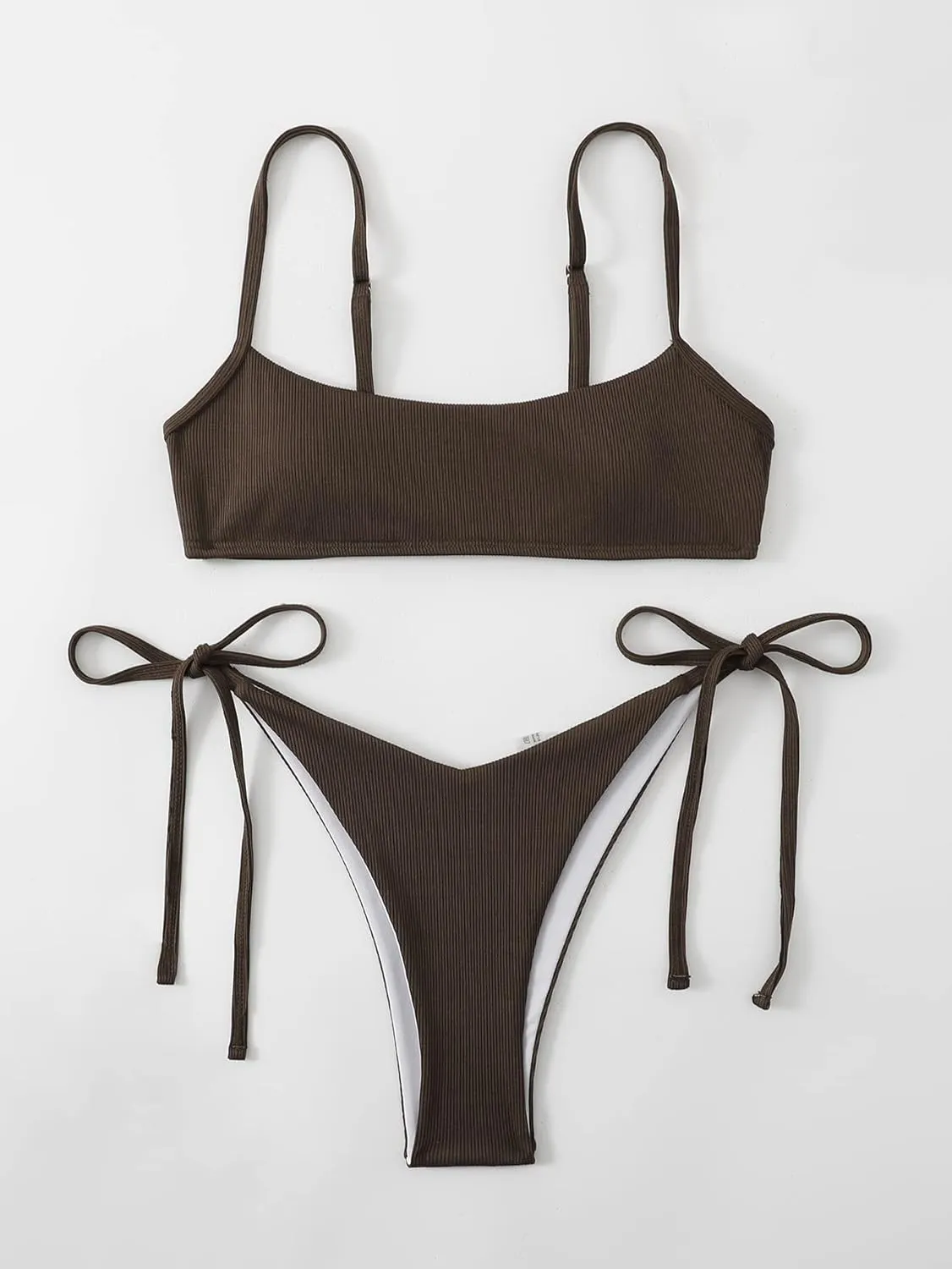 MakeMeChic Women's 2 Piece Bathing Suits Ribbed Tie Side Thong Bikini Set Swimsuit