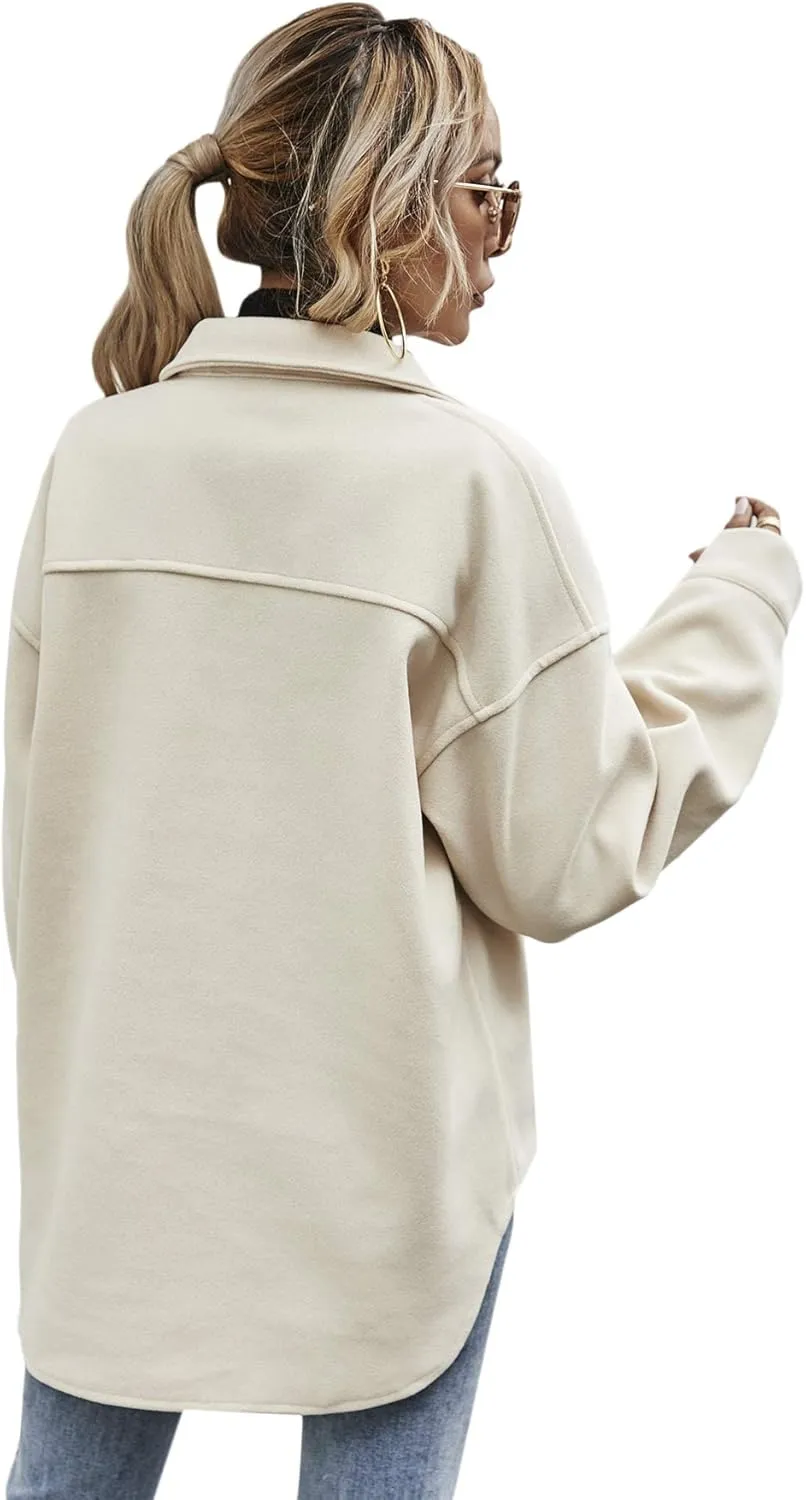 MakeMeChic Women's Wool Blend Button Down Long Sleeve Oversized Shacket Jacket Coat
