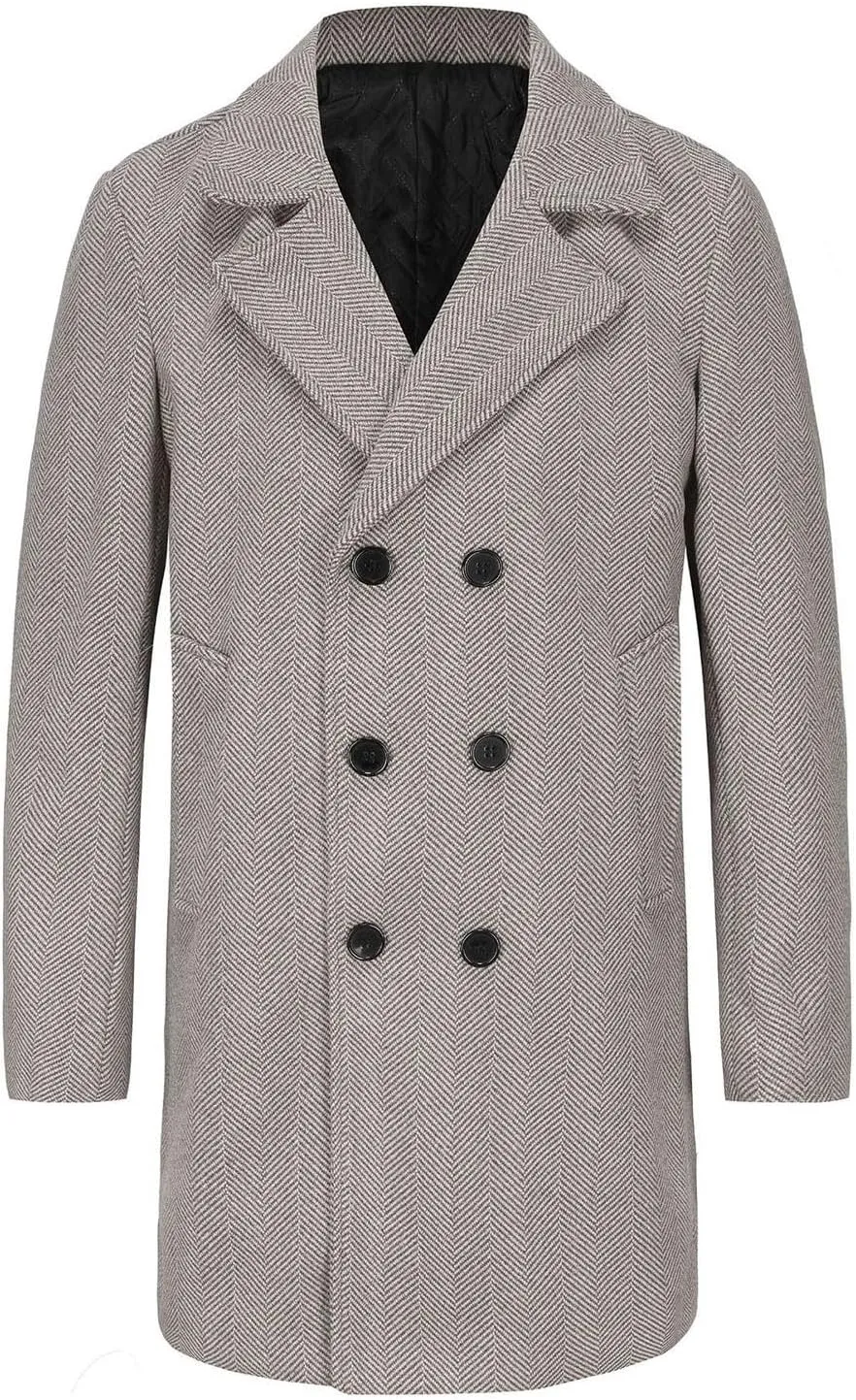 Man's Double Breasted Trench Coat Oversized Casual Windbreaker Lapel Long Jacket Overcoat Notched Lapel Collar Coats