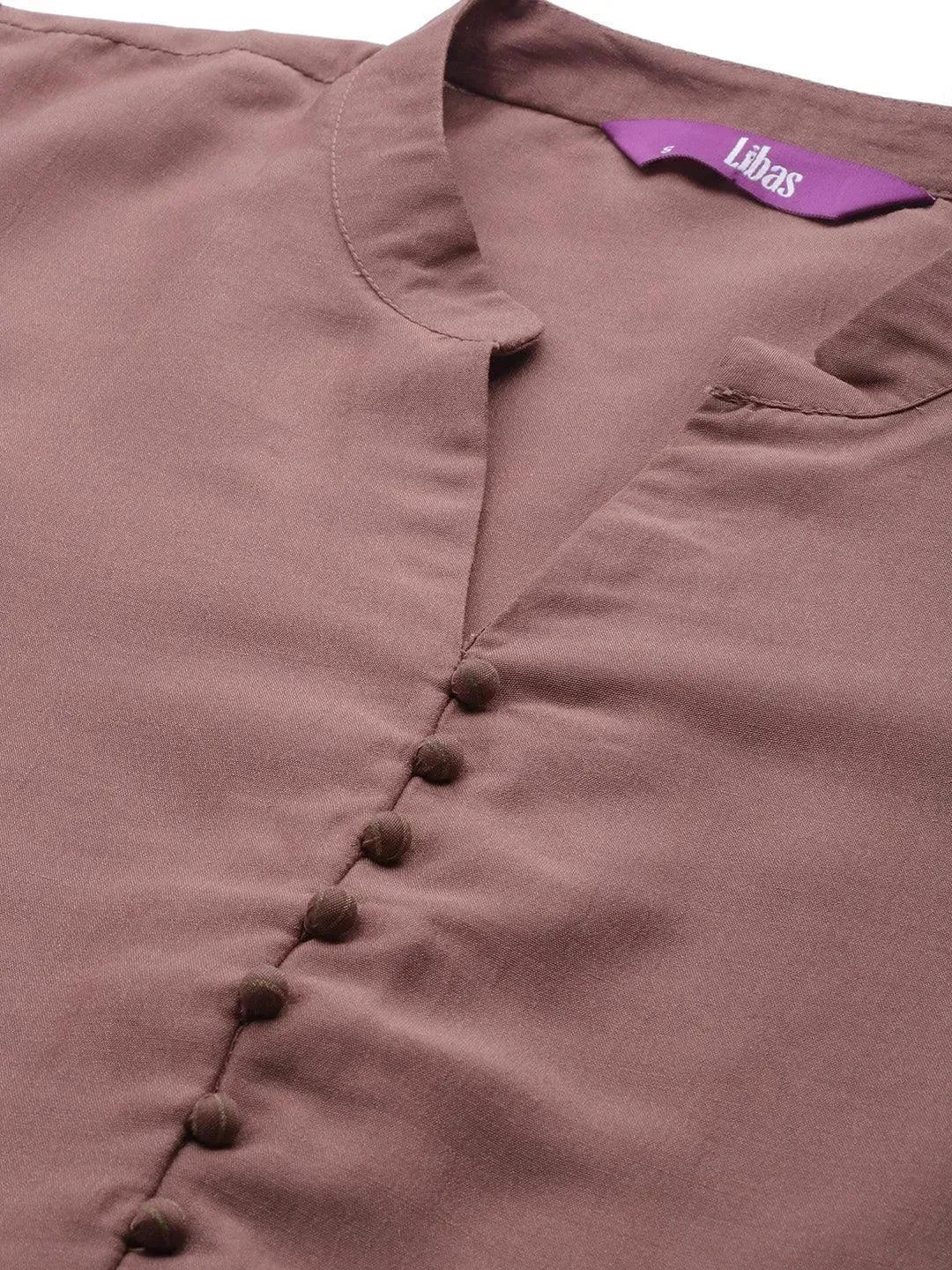 Mauve Solid Silk Blend Straight Kurta With Dupatta