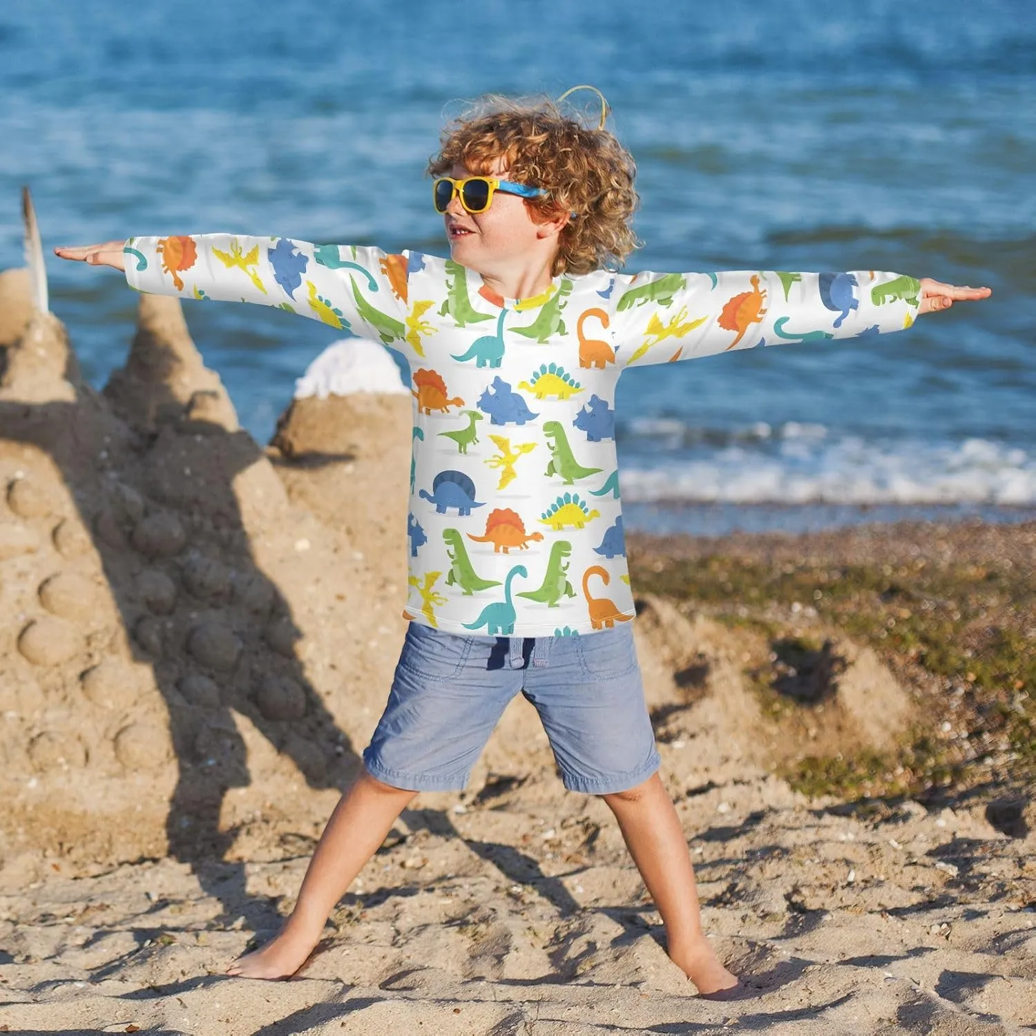 MCHIVER Cow Boys Long Sleeve Rash Guard UPF 50  Toddler Boy Swimsuit Quick Dry Fishing Shirt