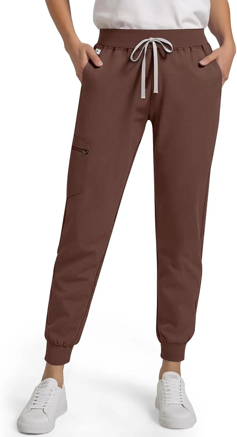 Medical Scrub Pants for Women, Jogger Scrub Pants with 5 Pockets Drawstring Cargo Pants Mid-Rise Womens Scrubs Pant