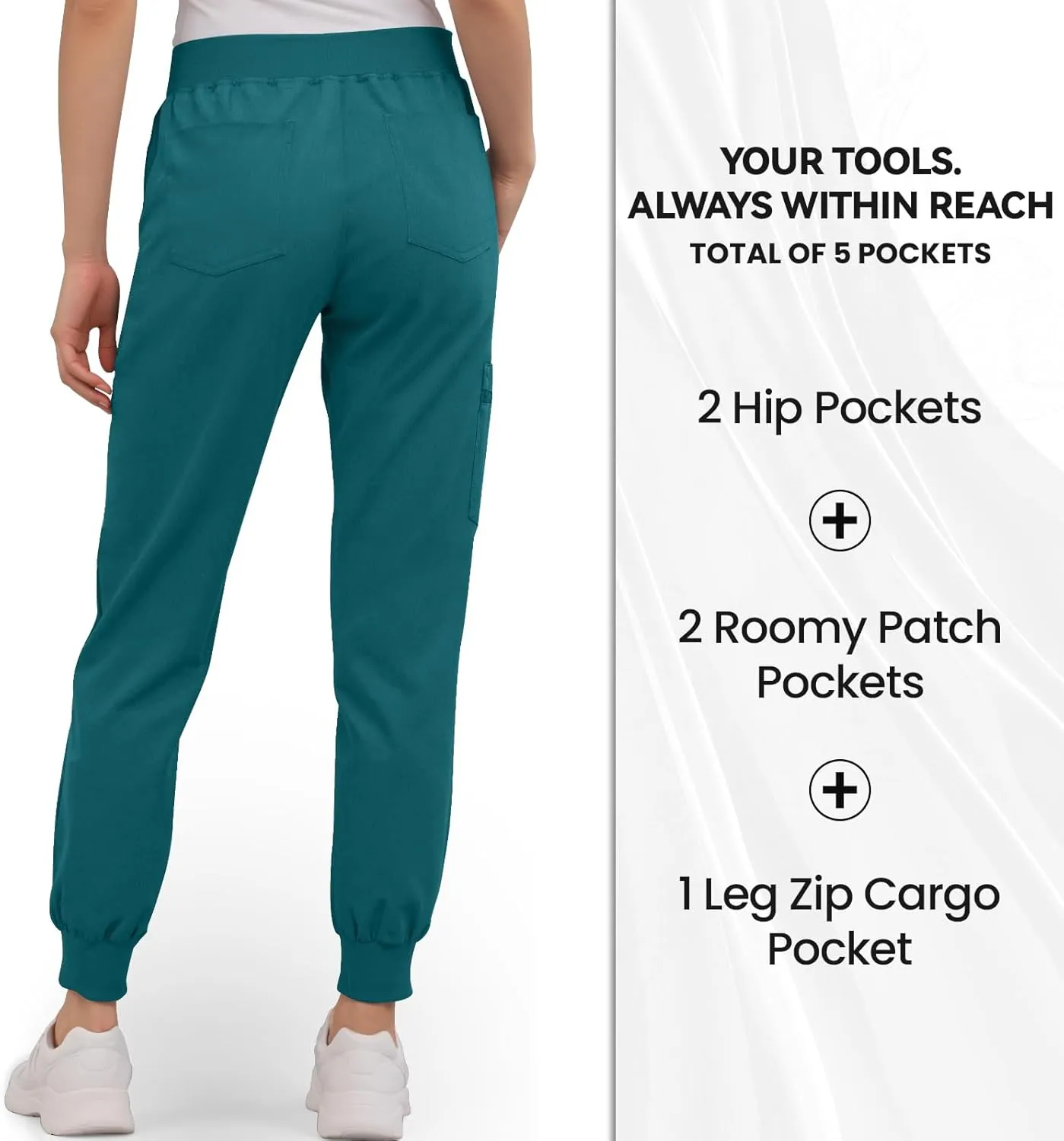 Medical Scrub Pants for Women, Jogger Scrub Pants with 5 Pockets Drawstring Cargo Pants Mid-Rise Womens Scrubs Pant