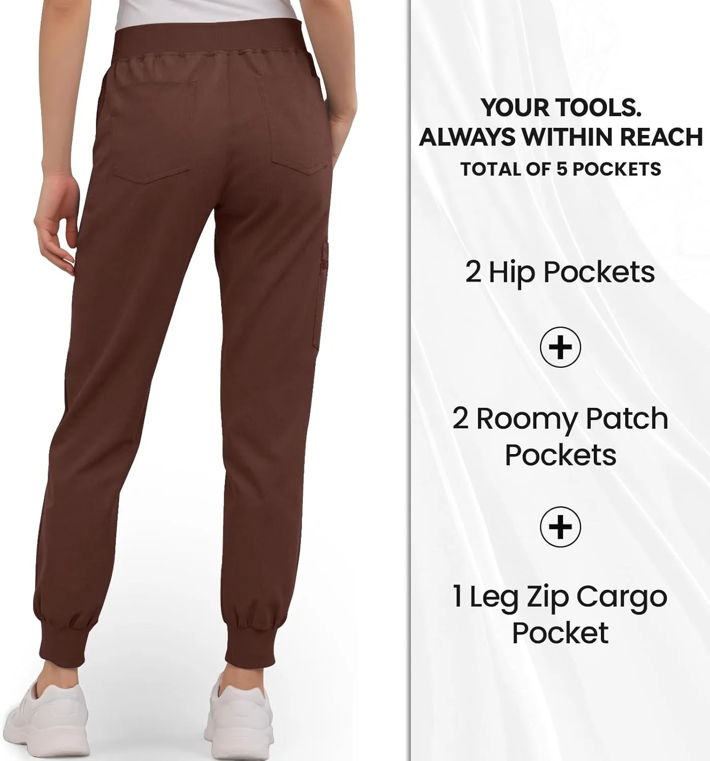 Medical Scrub Pants for Women, Jogger Scrub Pants with 5 Pockets Drawstring Cargo Pants Mid-Rise Womens Scrubs Pant