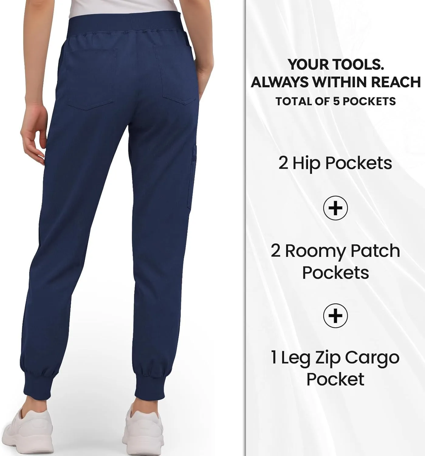 Medical Scrub Pants for Women, Jogger Scrub Pants with 5 Pockets Drawstring Cargo Pants Mid-Rise Womens Scrubs Pant
