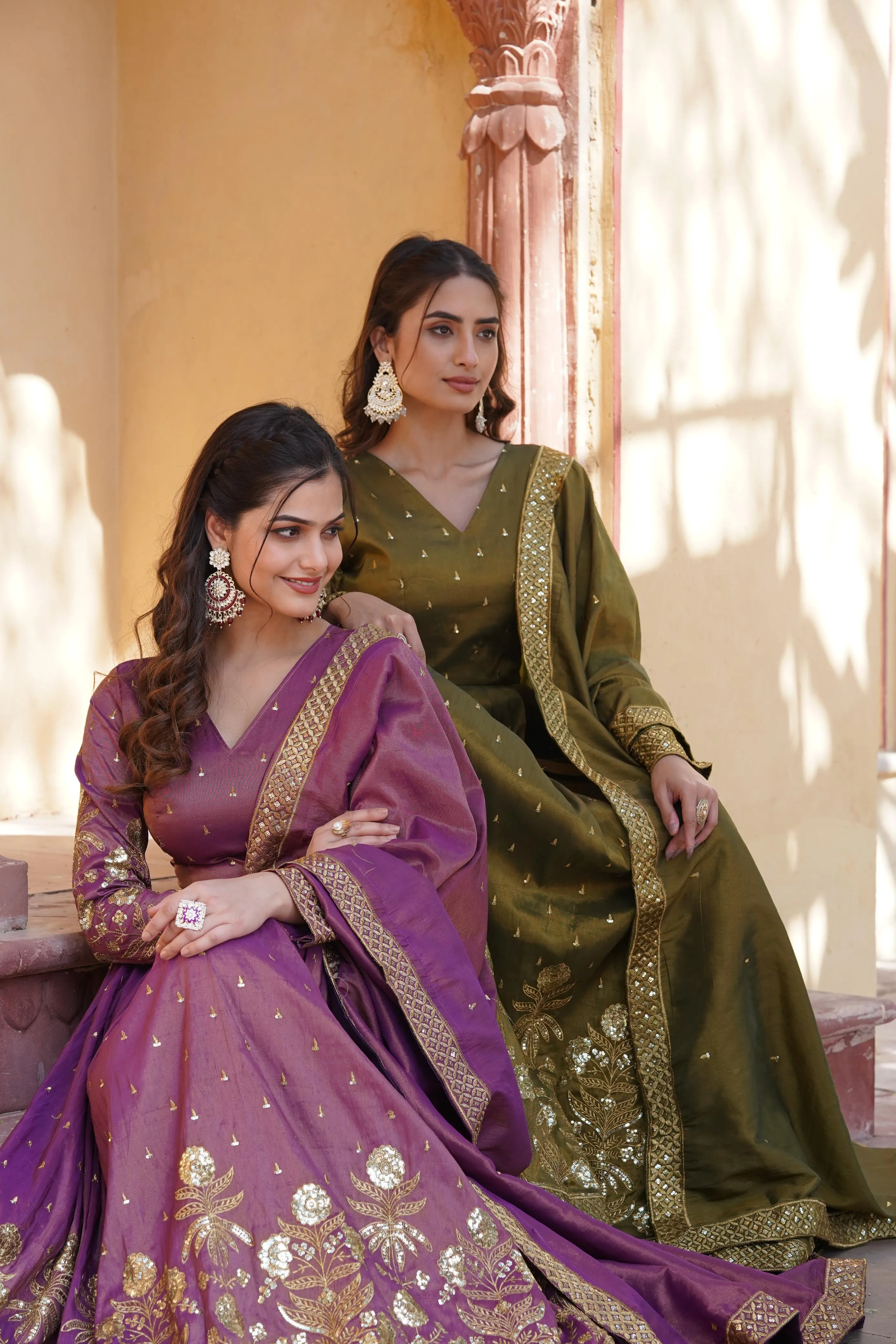 Mehendi Green Celestial Cosmos Embroidered Viscose Ensemble