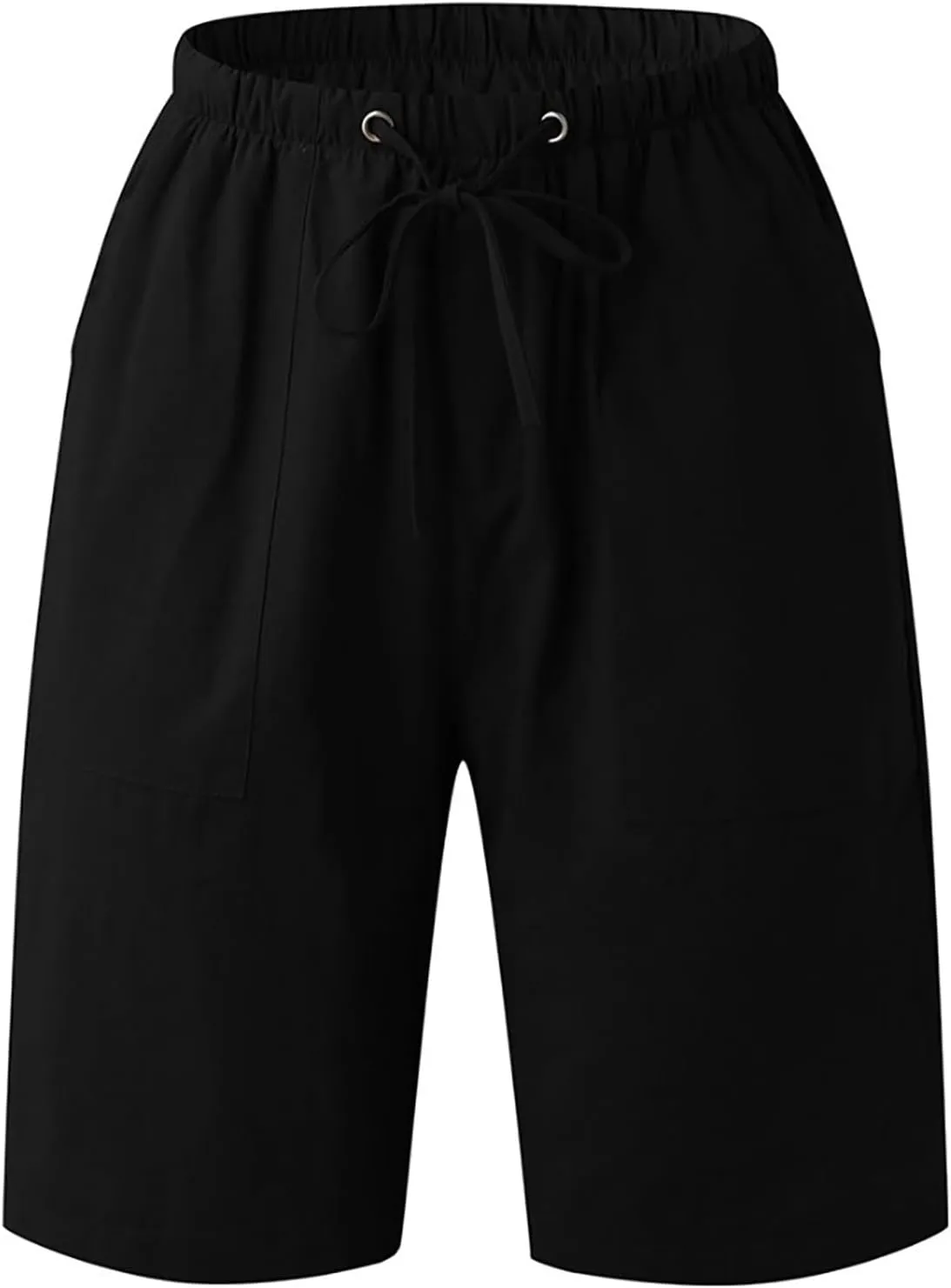 Men Casual Summer Shorts Elastic Waist Drawstring Short Pants Solid Color Straight Beach Pants with Pockets