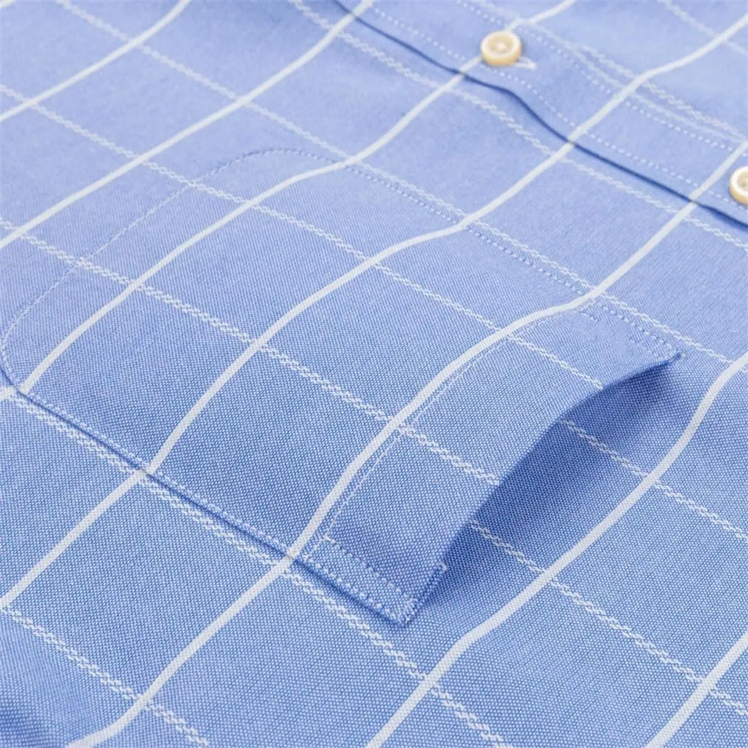 Men Checkered Oxford Shirt Long Sleeve Lapel Pocket Button Regular Fit Casual Shirts