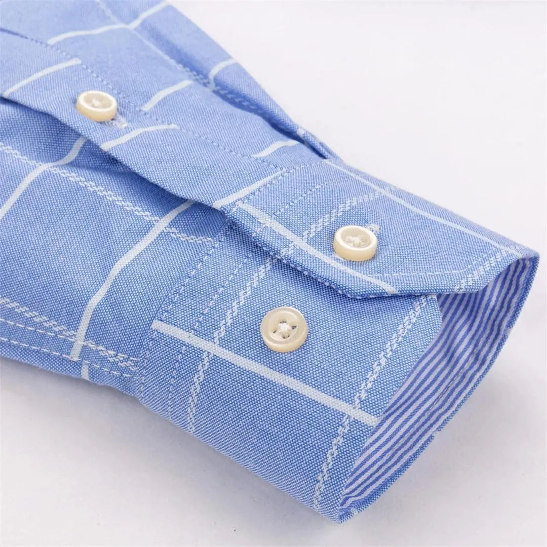 Men Checkered Oxford Shirt Long Sleeve Lapel Pocket Button Regular Fit Casual Shirts