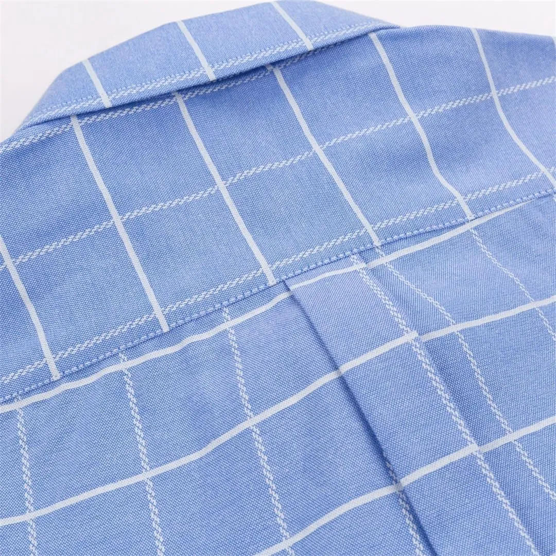 Men Checkered Oxford Shirt Long Sleeve Lapel Pocket Button Regular Fit Casual Shirts