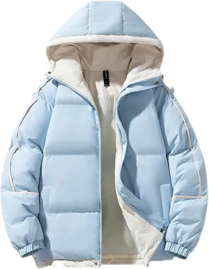 Men Hooded Stand Collar Cotton-Padded Thick Warm Casual Patchwork Long Sleeve Parka Coat