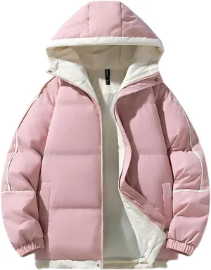 Men Hooded Stand Collar Cotton-Padded Thick Warm Casual Patchwork Long Sleeve Parka Coat
