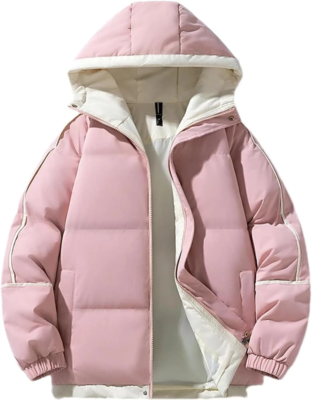 Men Hooded Stand Collar Cotton-Padded Thick Warm Casual Patchwork Long Sleeve Parka Coat
