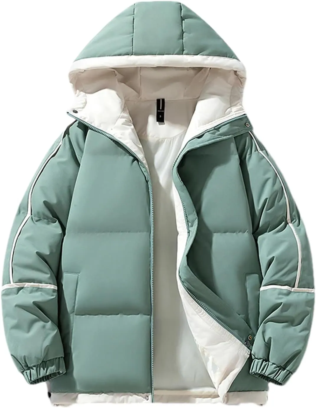 Men Hooded Stand Collar Cotton-Padded Thick Warm Casual Patchwork Long Sleeve Parka Coat