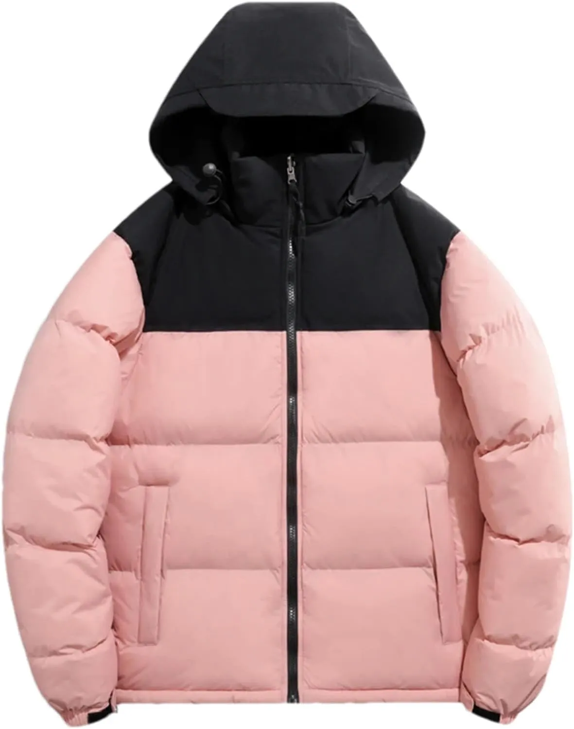 Men Hooded Stand Collar Patchwork Cotton-Padded Warm Casual Long Sleeve Zipper Parka Coat