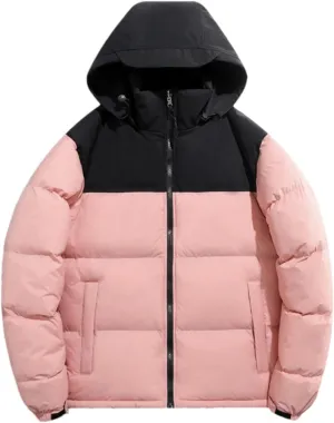 Men Hooded Stand Collar Patchwork Cotton-Padded Warm Casual Long Sleeve Zipper Parka Coat