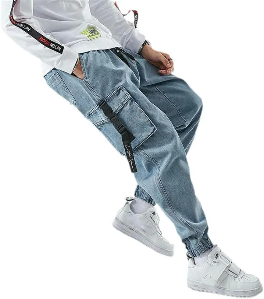 Men Joggers Cargo Denim Pants Baggy Harem Japanese Streetwear Male Ankle Casual Hip Hop Jeans Trousers