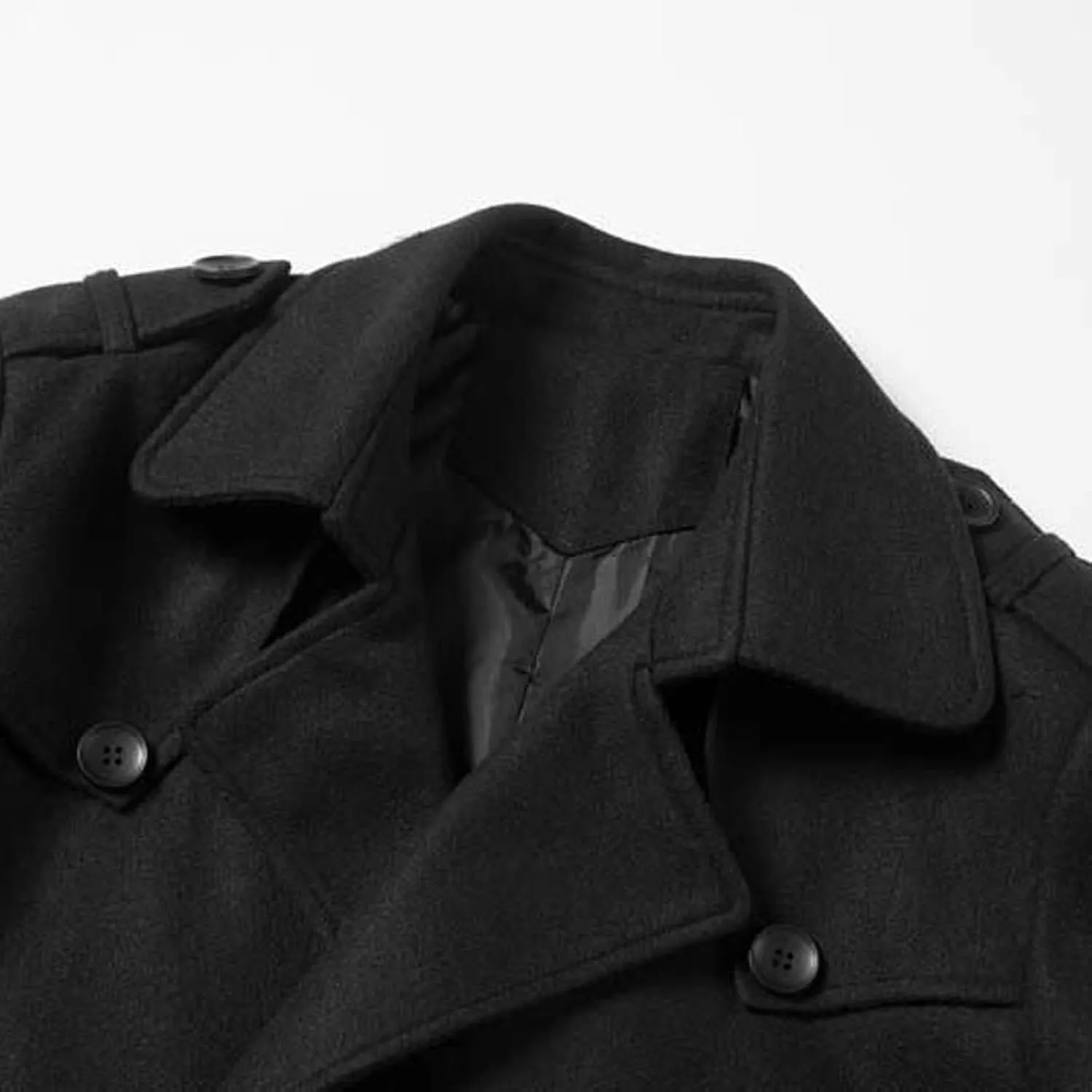 Men Mid Length Trench Coat Double Breasted Trench Coat Big and Tall Wool Coat Lapel Cardigan Jacket with Belt