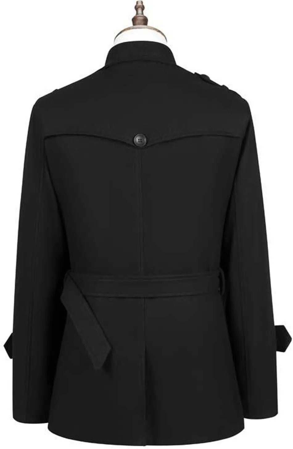 Men Mid Length Trench Coat Double Breasted Trench Coat Big and Tall Wool Coat Lapel Cardigan Jacket with Belt