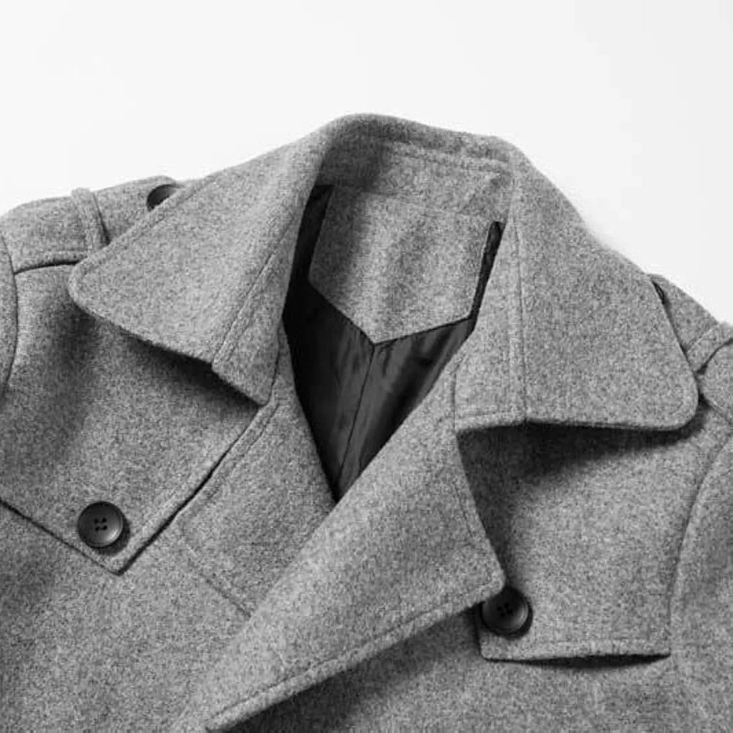 Men Mid Length Trench Coat Double Breasted Trench Coat Big and Tall Wool Coat Lapel Cardigan Jacket with Belt