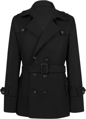 Men Mid Length Trench Coat Double Breasted Trench Coat Big and Tall Wool Coat Lapel Cardigan Jacket with Belt