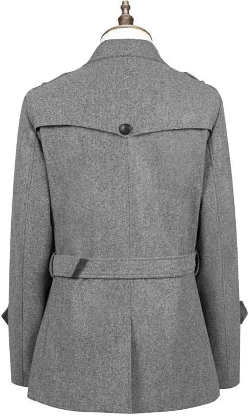 Men Mid Length Trench Coat Double Breasted Trench Coat Big and Tall Wool Coat Lapel Cardigan Jacket with Belt