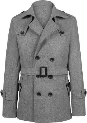 Men Mid Length Trench Coat Double Breasted Trench Coat Big and Tall Wool Coat Lapel Cardigan Jacket with Belt