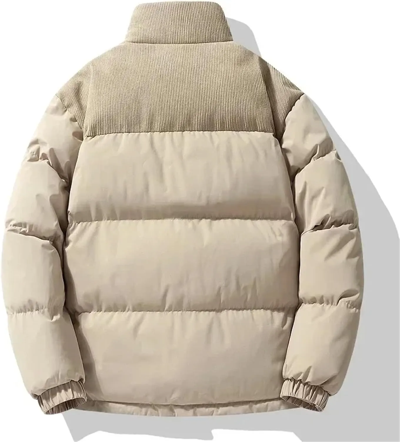 Men Patchwork Corduroy Stand Collar Cotton-Padded Warm Casual Sports Thick Parka Coat