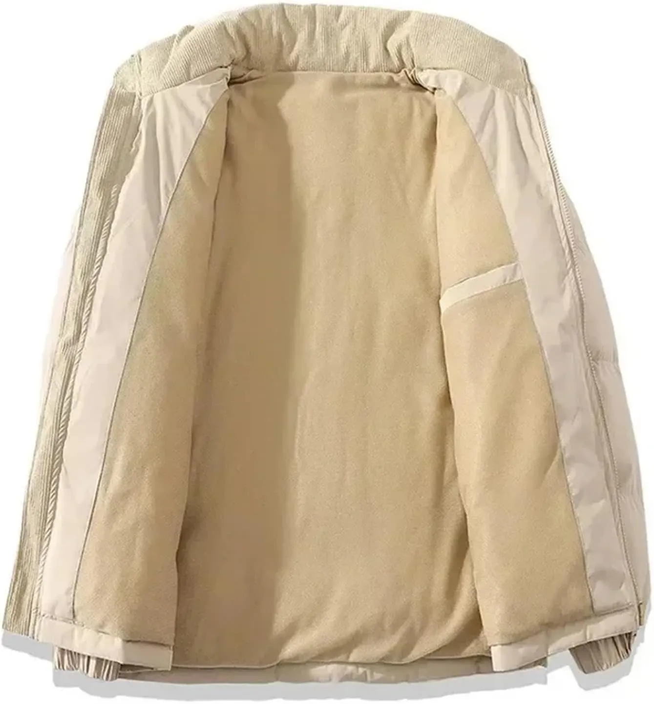 Men Patchwork Corduroy Stand Collar Cotton-Padded Warm Casual Sports Thick Parka Coat